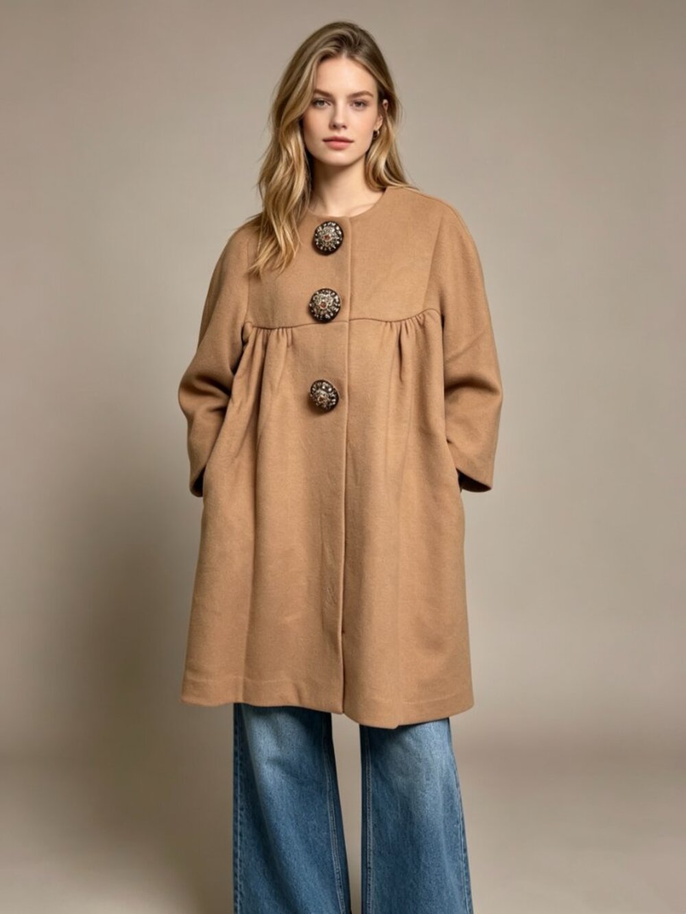 Manoush Wool Blend coat Camel Overcoat Size 36